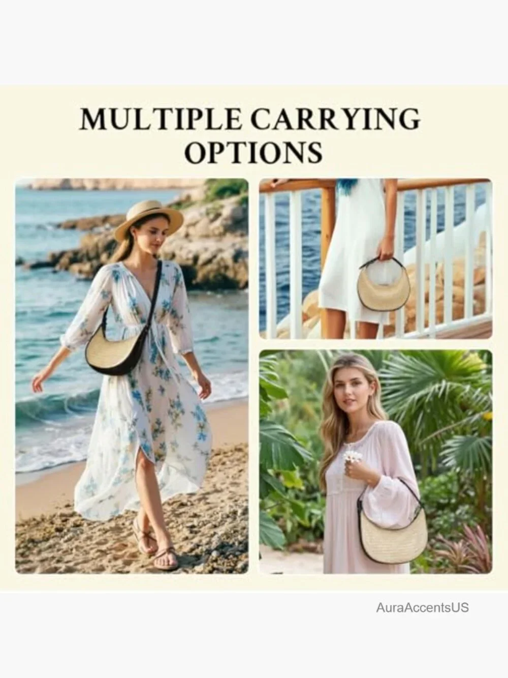 Straw Woven Hobo Crossbody Bag with Adjustable Strap Beach Chic